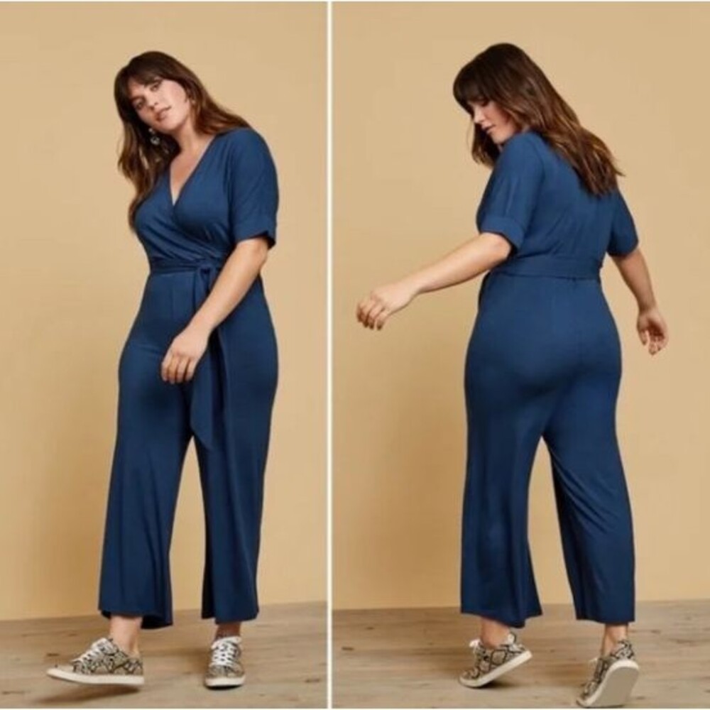 Eloquii Refinery 29 Navy Blue Wrap Tie Waist Jumpsuit Womens Plus 24 Refinery29